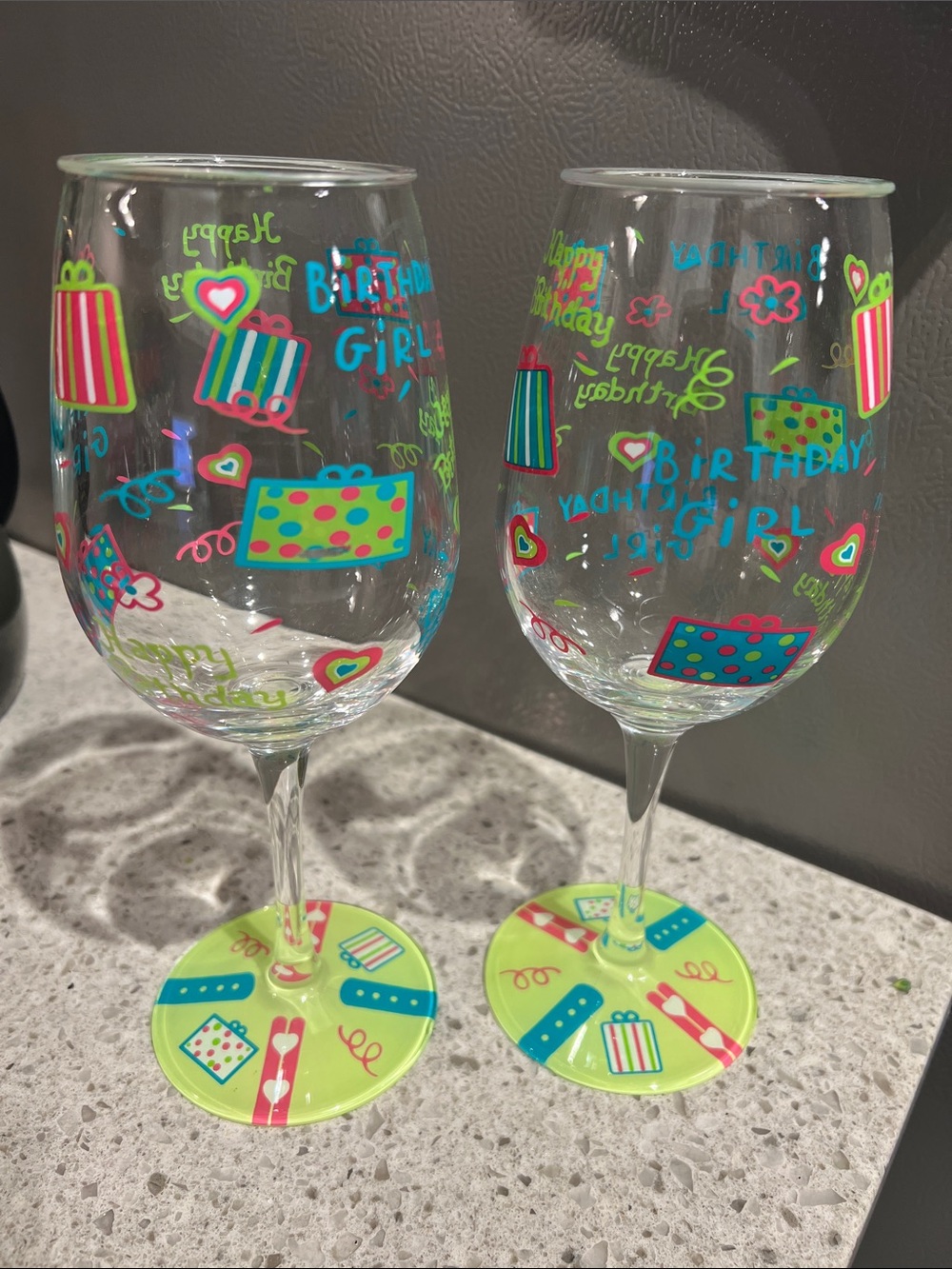 Birthday Girl Wine Glasses - Lime Multicolor Plastic Party Set